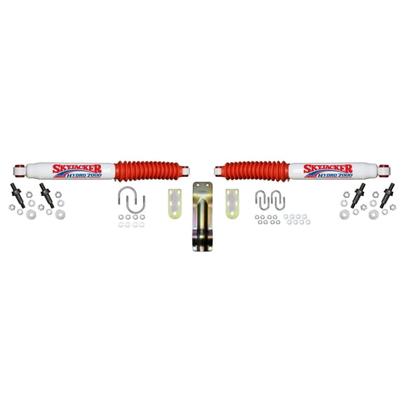 Skyjacker Suspensions Steering Stabilizer 7220 Dual; White Stabilizers; With Mounting Brackets/Red Boots/Installation Hardware; Set Of 2