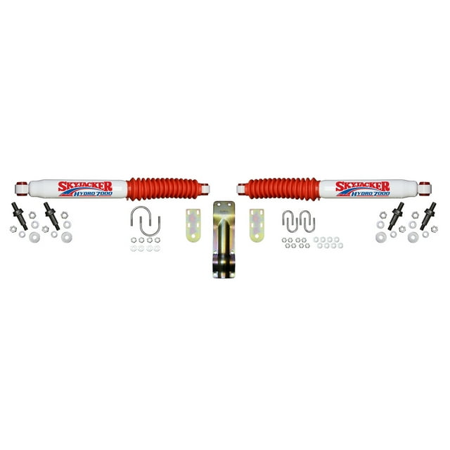 Skyjacker Suspensions Steering Stabilizer 7220 Dual; White Stabilizers; With Mounting Brackets/Red Boots/Installation Hardware; Set Of 2