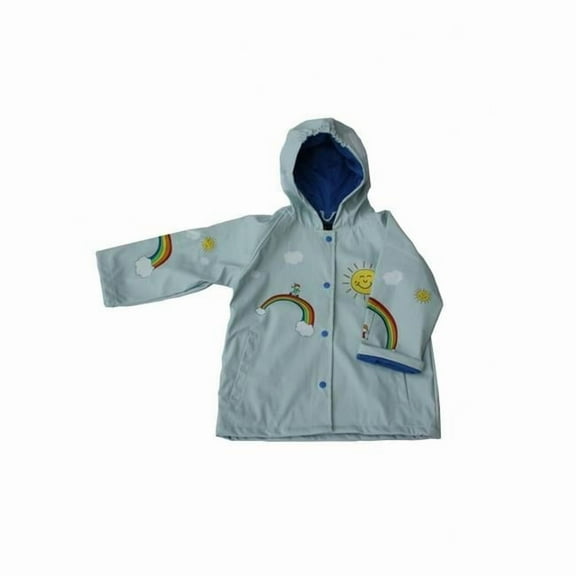Foxfire Girls Light-Blue Multicolor Rainbow Print Hooded Raincoat - Size 10