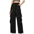 thumbnail image 2 of Olyvenn Womens Outdoor Hip Hop Cargo Pants Drawstring Elastic Waist Casual Pants Fashion Wide Leg Workout Pants with Pocket Black 8, 2 of 6