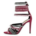 thumbnail image 3 of FSJ Women Rivets Studded Crisscross Straps Sandals with Rhinestones Open Toe Zipper Stiletto High Heels Sexy Cocktail Party Dressy Shoes Size 6 Dark Pink, 3 of 4