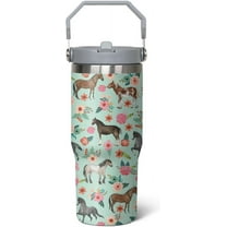 30 oz Horse Flip Straw Tumbler with Handle, Cute Floral Horse Insulated Stainless Tumbler Coffee Cups Water Bottle CoffeeTravel,Horses Gifts for Women Horse Lovers Girls