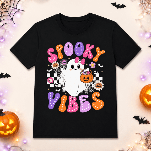 MAWOTEA Happy Halloween Celebration T-shirt for Girls,Cute Design and Pure Cotton Made,Size 3-13 Years