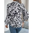 thumbnail image 6 of Women'S Floral Blouses Dressy Casual V Neck Button Down Shirts Lantern Long Sleeve Boho Chiffon Tops 2025 White XL, 6 of 8