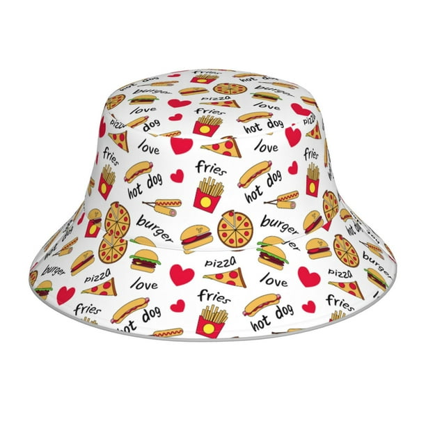 Fotbe Fast Food Sombrero Tipo Pescador con Estampado – Sombrero de Sol de Algodón de Moda para Playa, Golf, Pesca