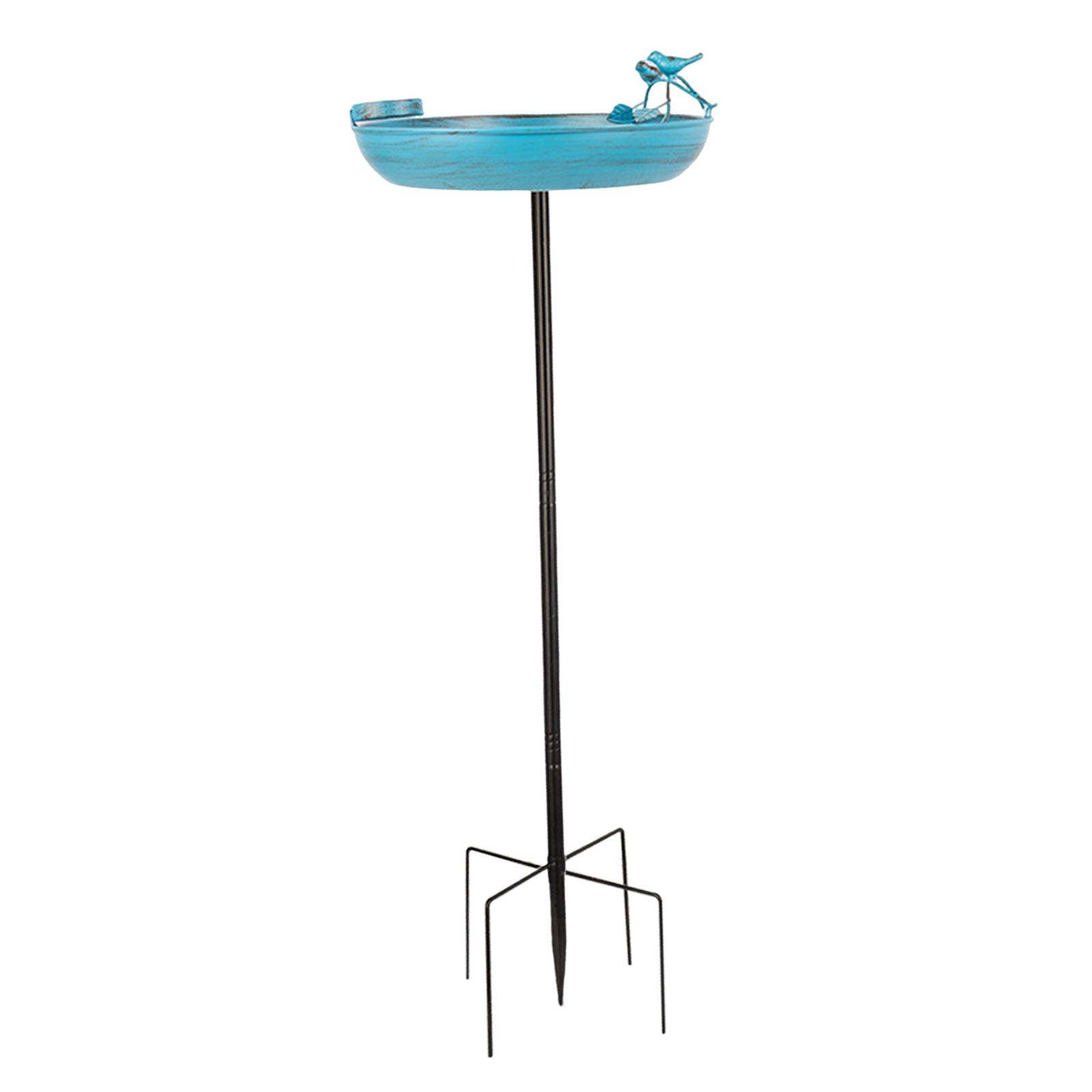 CarpNettore Metal Garden Standing Bird Bath with Stake 13x37inch Multifunctional Sturdy Blue