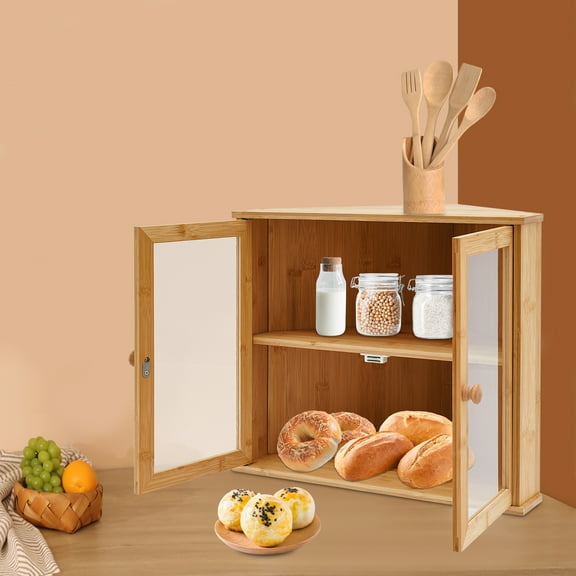 Log Color Bamboo 44.5*7.5*38cm Bread Cabinet Corner Double Display Shelf Kitchen Storage Lockers