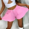 thumbnail image 2 of Women Loose Style Shorts Solid Color Cutting Edge Flared Denim Shorts, 2 of 6