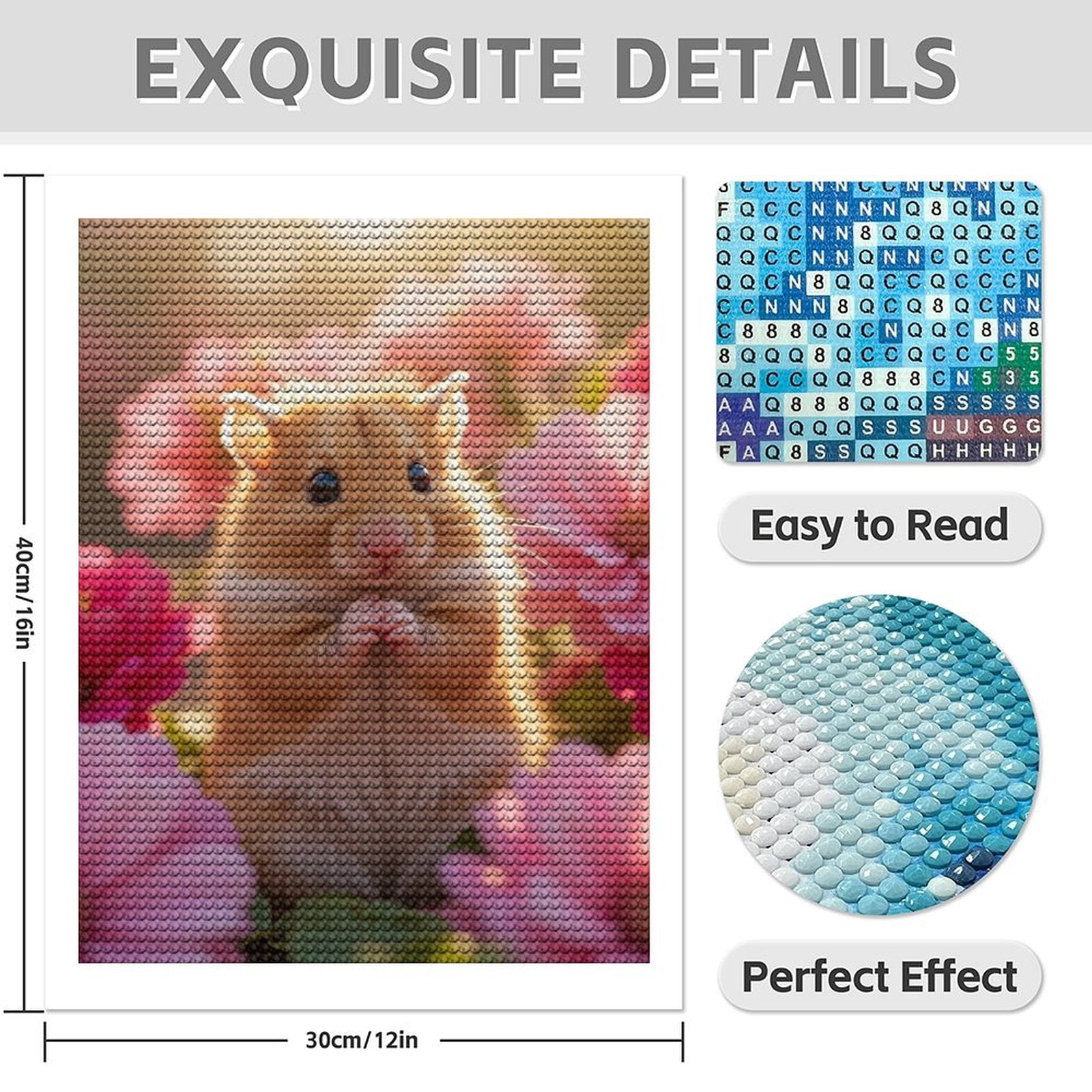 Diamond Art Kit for Adults, Cute Hamster Among Pink Flowers Diamond Painting for Adults Beginners, DIY Diamond Art Painting Kits, 5D Diamond Painting Crafts for Home Decor 12x16 Frameless