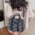 thumbnail image 3 of Sunyuer Women Fringed Denim Crossbody Tote Bag, Vintage Quilted Top Handle Handbag, Large Capacity Casual Shoulder Purse with Detachable Adjustable Wide Strap, 3 of 8