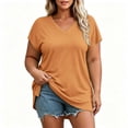 thumbnail image 4 of Nugftut Womens Puls Size Tops Short Sleeve V Neck T-Shirts Solid Color Casual Shirts, 4 of 6