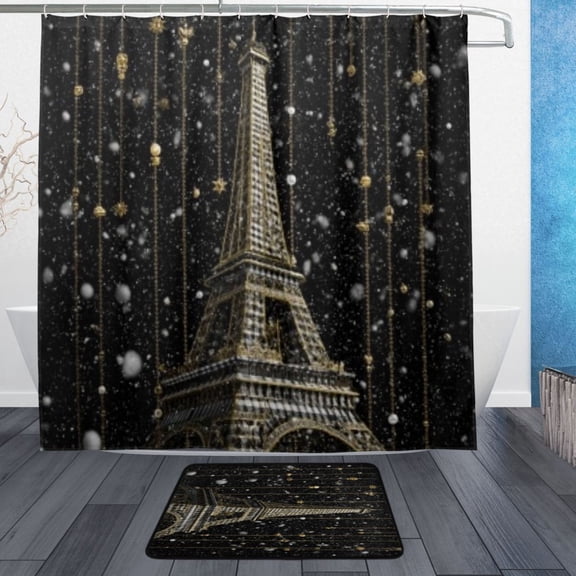 BZSMCE Shower Curtain and Bath Accessory Set,Snowy Tower Pattern