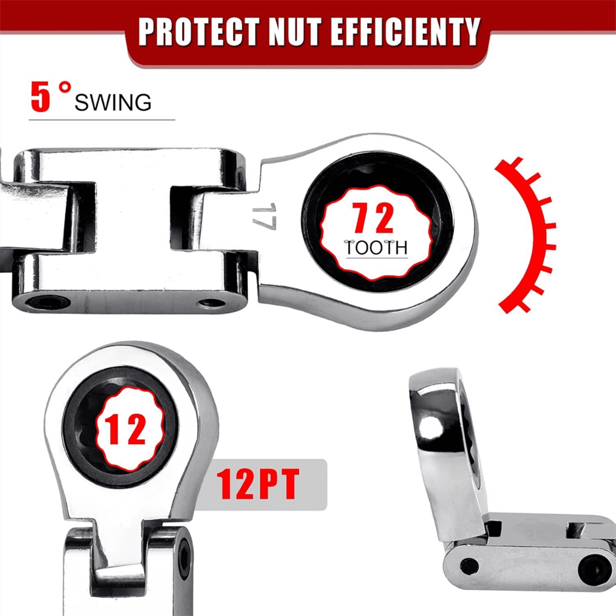5-Piece Stubby Flex- Ratcheting Wrench Set Metric Combination