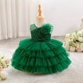 thumbnail image 6 of Girls Formal Dress Glitter Sequin Party Layered Cake Tutu Skirt V Neck Sleeveless Knee Length Pageant Gown for Kids Green 18 Months-24 Months, 6 of 7