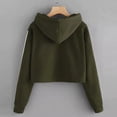 thumbnail image 2 of Women's Cropped Hoodie Sweatshirts Long Sleeve Solid Color Drawstring Sweater with Side Stripes Soft Comfortable Casual Top, 2 of 6