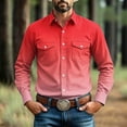 thumbnail image 2 of hoksml Men's Gradient Western Long Sleeve Shirt Point Collar Dual Pocket Stretch Casual Everyday Top, 2 of 6