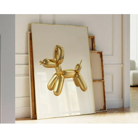 Golden Balloon Dog Print • Modern Aesthetic Wall Art • Eclectic Minimalist Dopamine Decor• Preppy Dorm Decor • Girly Gold Balloon Dog Poster Wall Art, Modern Wall Decor, 8x12 UNFRAMED