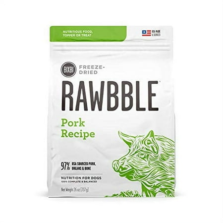 best by 04/17/2025)BIXBI Rawbble Freeze Dried Dog Food  Pork Recipe  26 Oz - 97% Meat and Organs  No Fillers - Pantry-Friendly Raw Dog Food for Meal  Treat Or Food Topper - USA Made in Small Batches