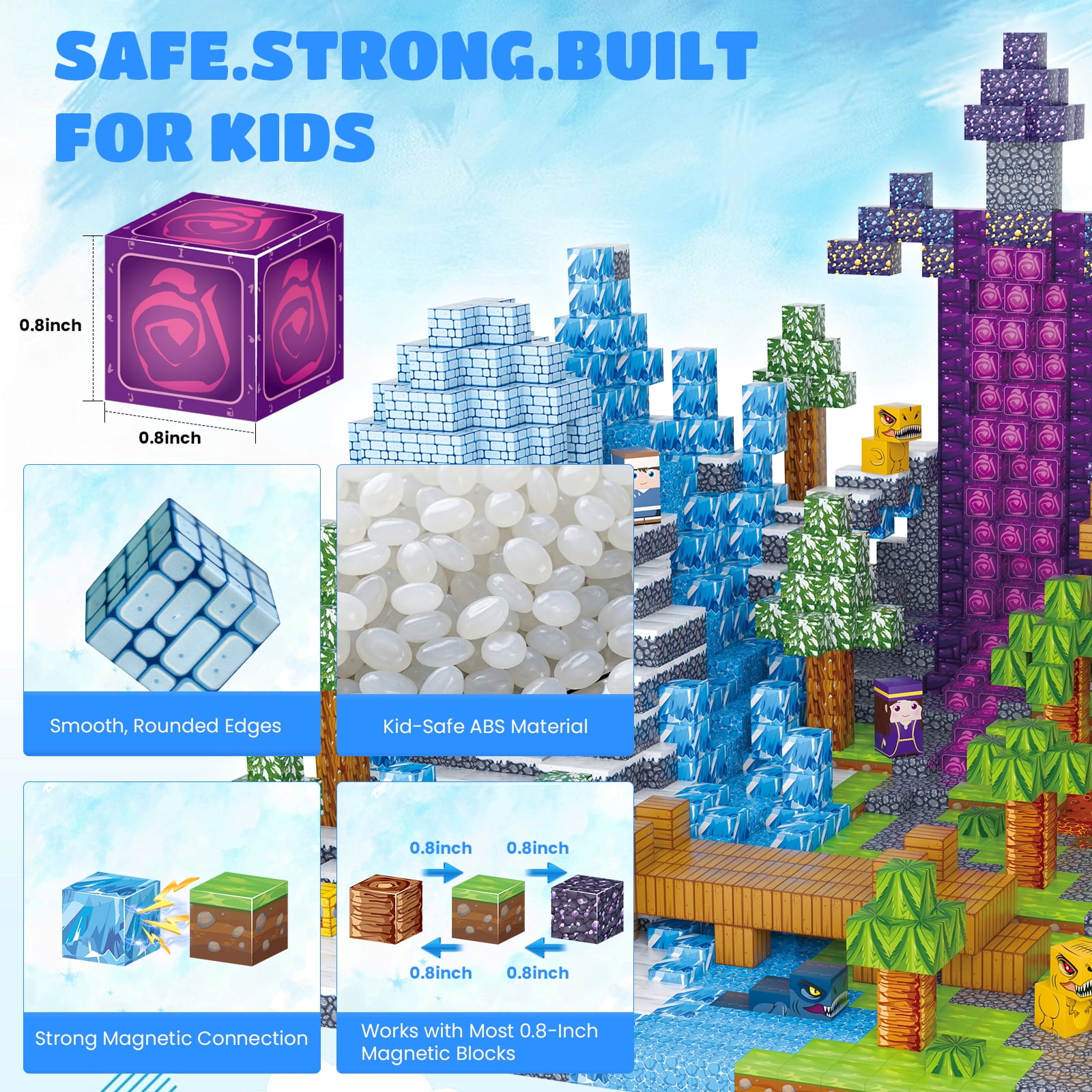 AUOSHI 200 PCS Magnetic Tiles & Building Blocks,ABS Magnetic Cubes, Strong Magnet STEM Educational Learning Toys,Creative Construction Play Set with Storage Bag for Toddlers Kids Boys Girls 3+