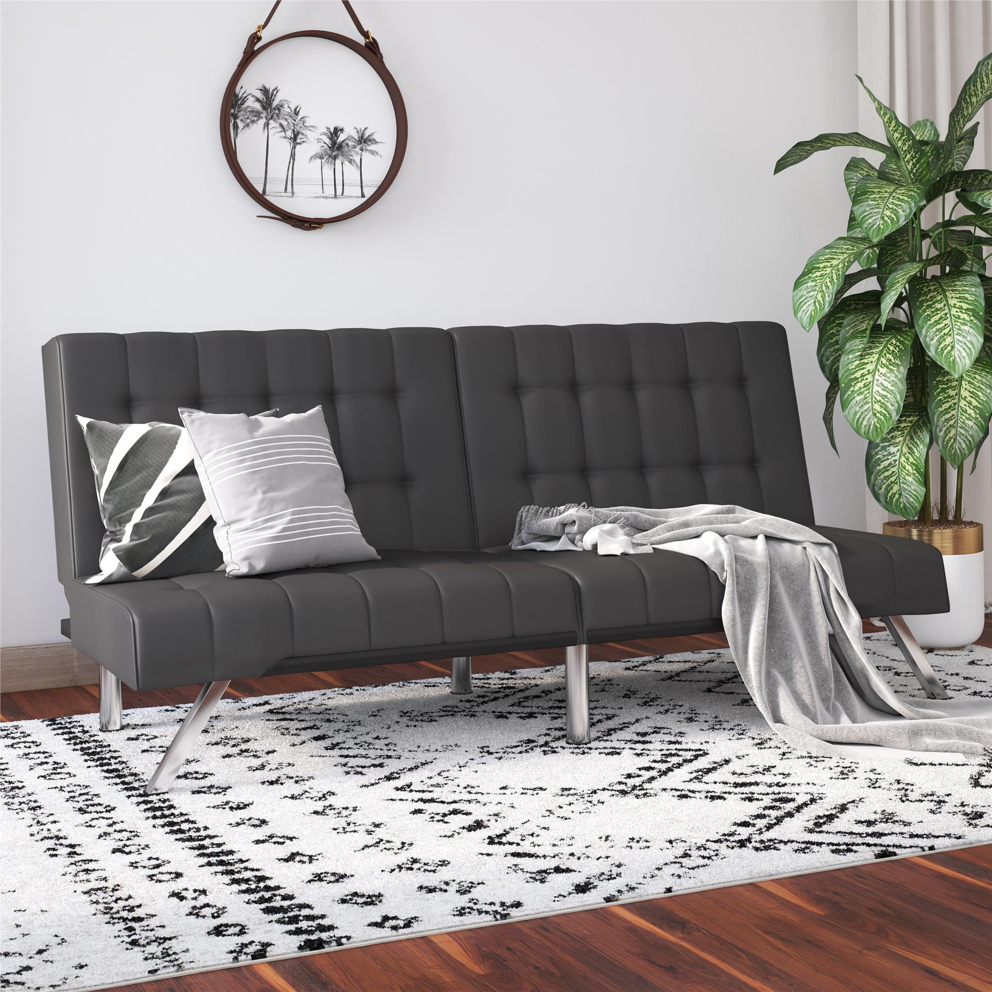 DHP Emily Convertible Tufted Futon Sofa, Gray Velvet