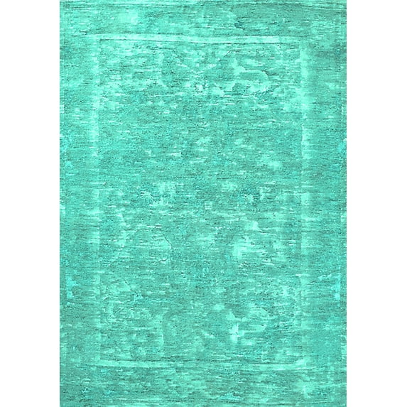 Ahgly Company Machine Washable Indoor Rectangle Oriental Turquoise Blue Industrial Area Rugs, 2' x 4'