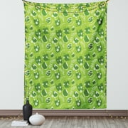 Tea Party Tapestry, Tea Time Theme with Teapots and Cups Blooming Daisy Chamomiles, Wall Hanging for Bedroom Living Room Dorm Decor, 60W X 80L Inches, Dark Green Lime Green White, by Ambesonne