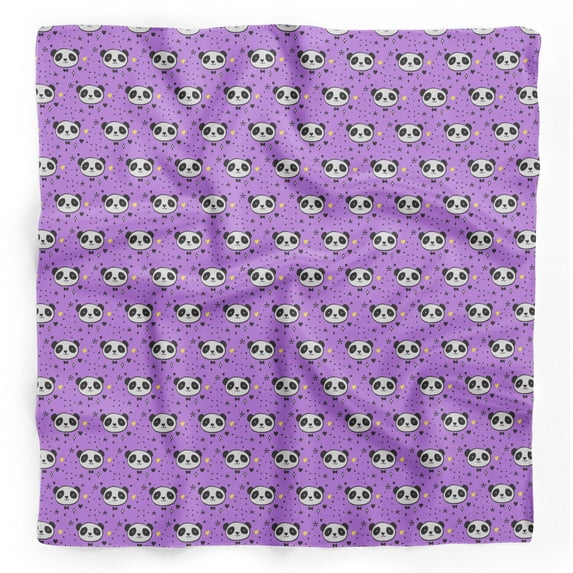 Bimba Purple Panda Face Kids Pure Silk Printed Head Bandanas Summer Neck Wrap Scarf 40 x 40 Inches