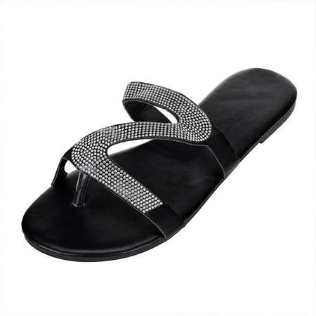 

Slippers for Women Women s Casual Solid Crystal Roman Plus-Size Flat Slippers Sandals Shoes Slide Buckle Sandals Women
