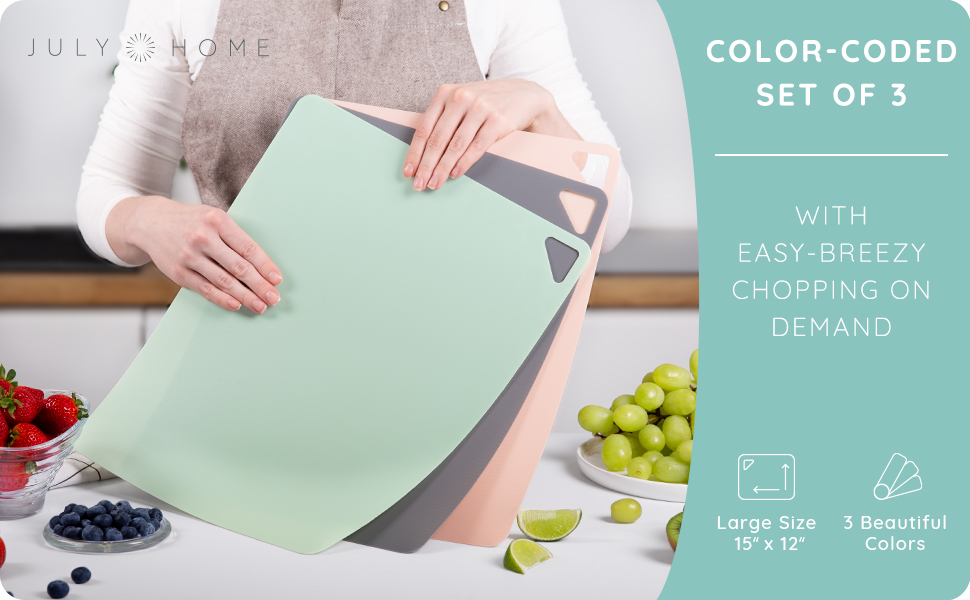 July Home Extra Thin Flexible Cutting Boards (Gray / Green / Pink)