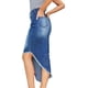 thumbnail image 3 of Falda de mezclilla pantalones cortos de mujer jeans borde crudo deshilachado agujero elástico cintura media minifalda casual 221-azul claro 6, 3 of 5
