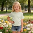 thumbnail image 2 of T-shirt Fille Vert Pâle à Manches Courtes pour Filles Col Rond T-Shirts d'Été Hauts pour Filles 6-7 Ans, 2 of 5