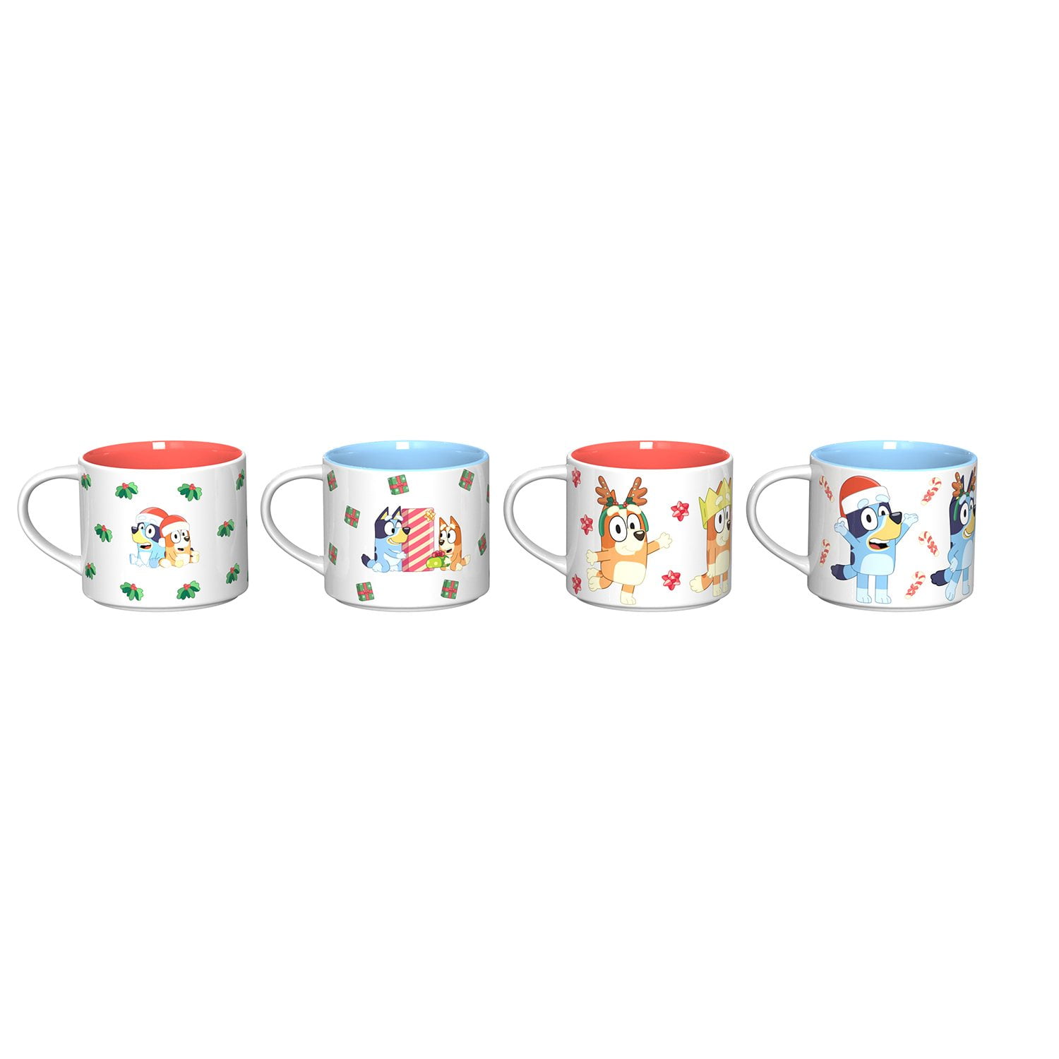 Zak Designs 15oz 4pk Stackable Ceramic Holiday Mugs in Gift Box - Bluey