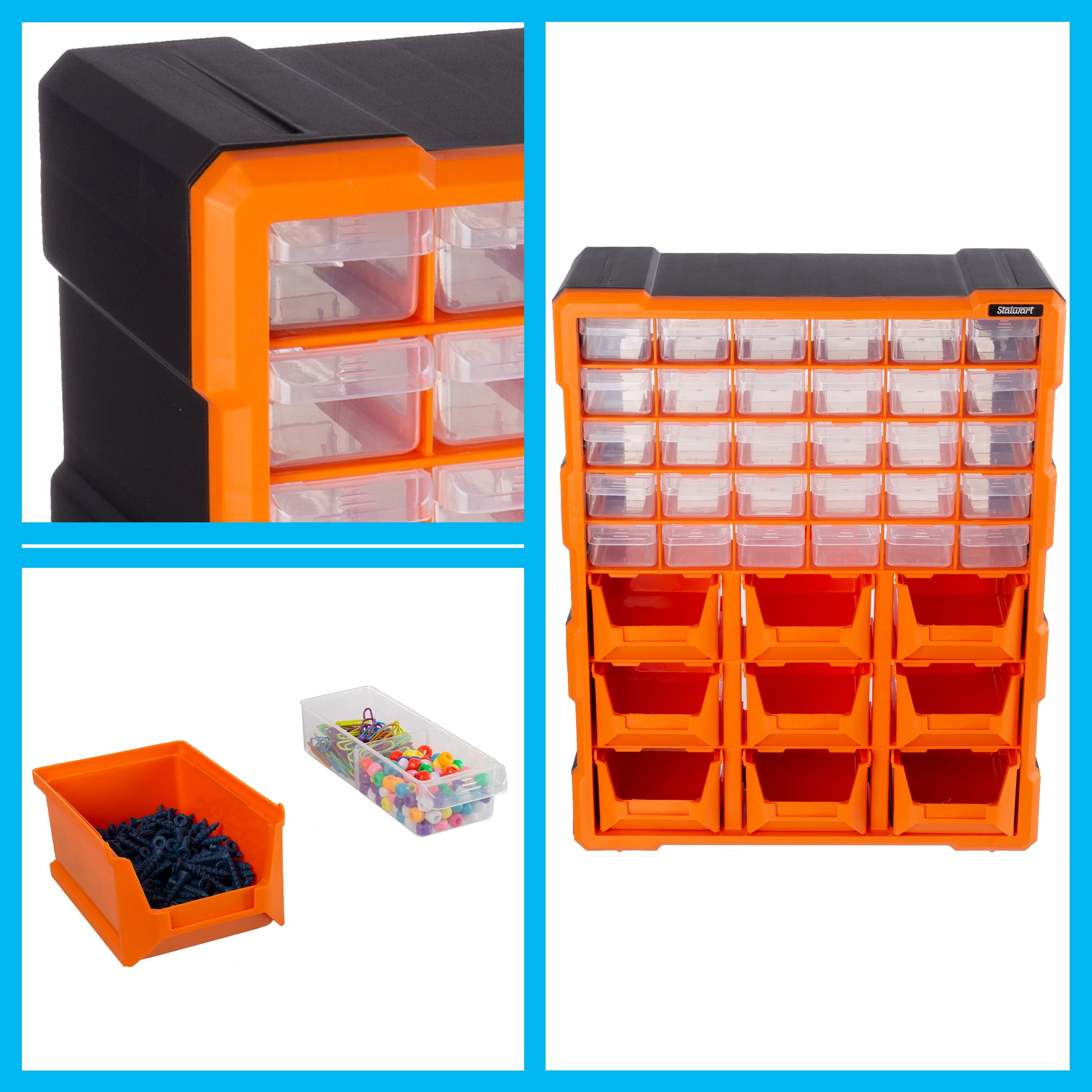 Storage Drawers-40 Compartment Organizer Desktop or Wall Mountable  Container for Hardware, Parts, Craft Supplies, Beads, Jewelry, and More by  Stalwart 