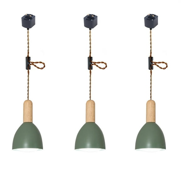 JLOWCO Adjustable Height Track Lighting Hanging Pendant Light H Type Kitchen Pendant Lighting Over Island 3 Pack hanging lights Kitchen Island Green (LED Bulb Include)