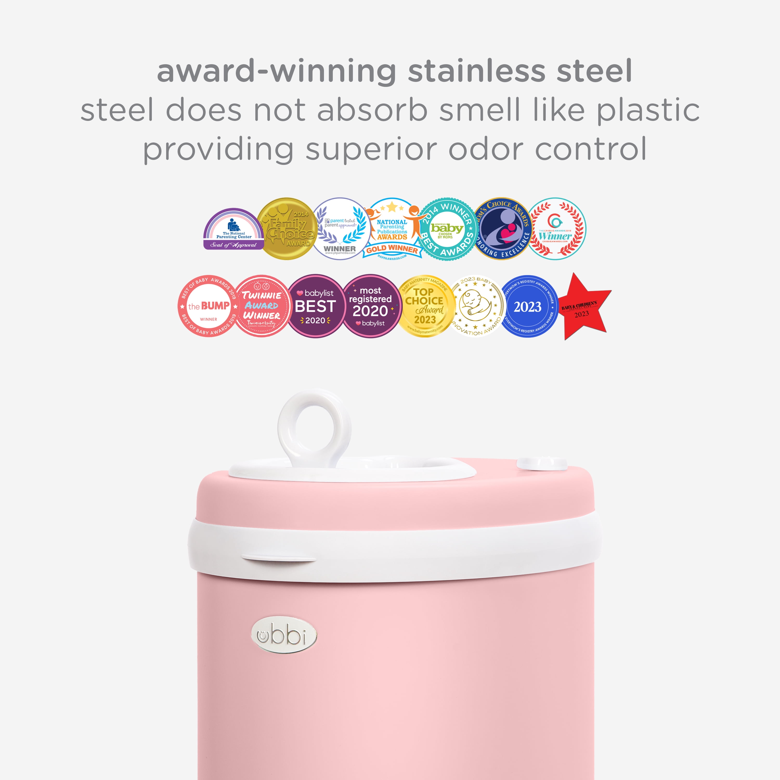 Ubbi Odor Locking Steel Diaper Pail, Baby Registry Must-Have, Fig Blossom