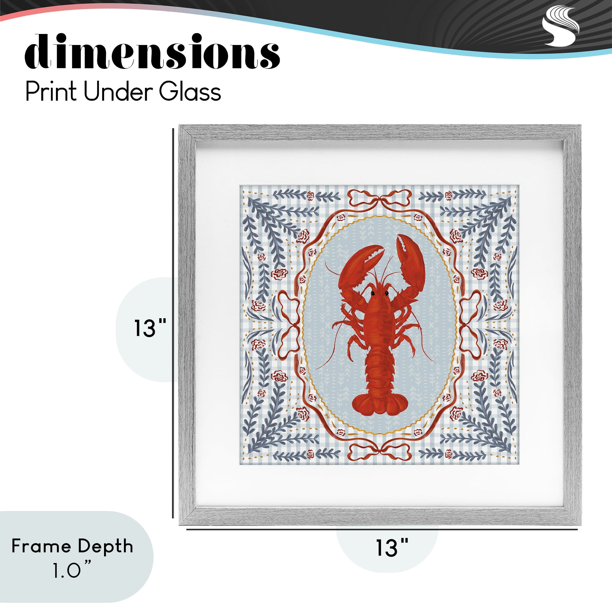 Stupell Industries Lobster Portrait Blue Gingham Gray Framed Print Under Glass, design by Vero Illustrates