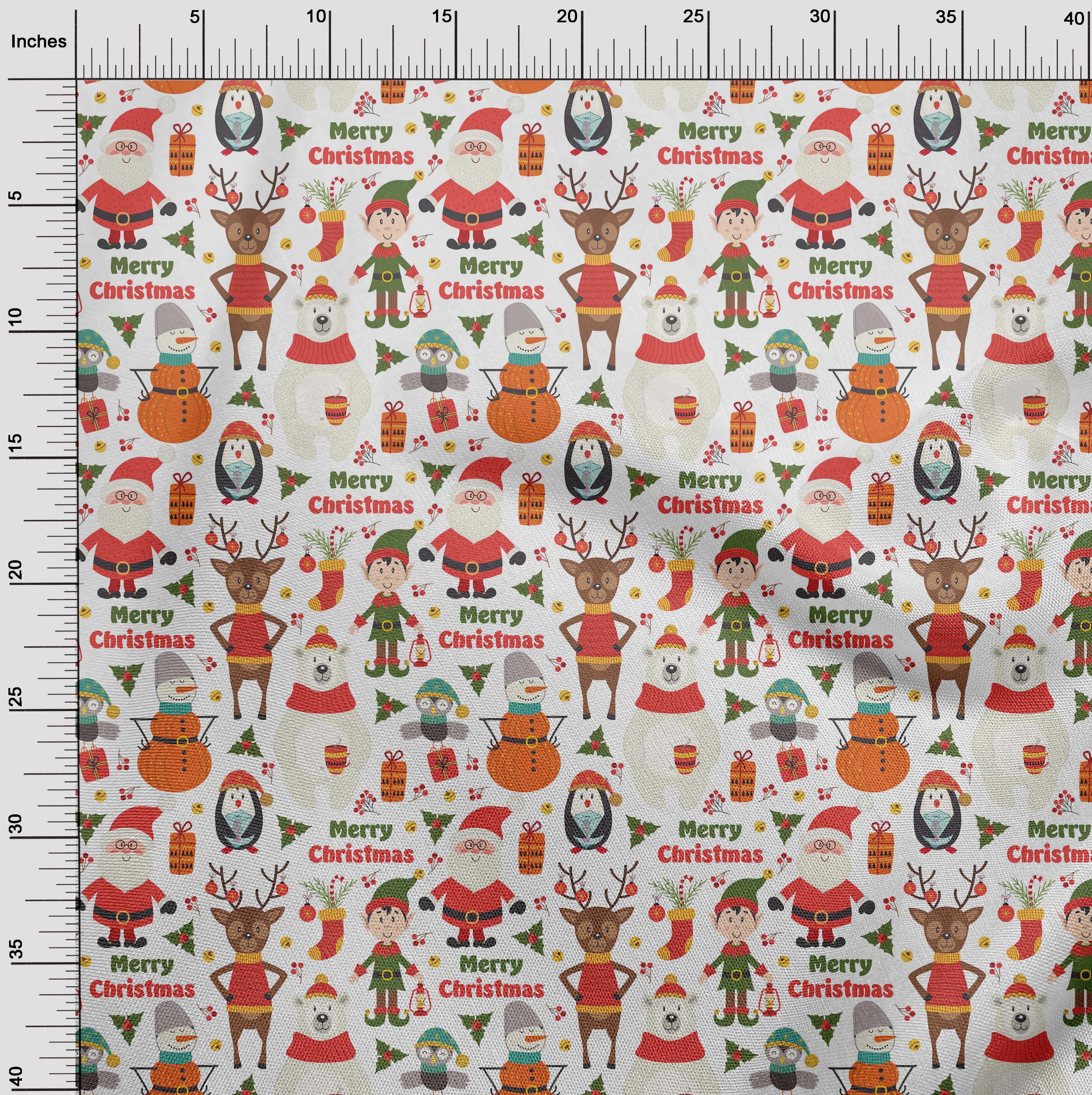 oneOone Cotton Cambric Light Red Fabric Snowman|Gift Box & Santa Christmas Dress Material Fabric Print Fabric By The Yard 56 Inch Wide