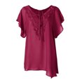 thumbnail image 1 of Gibobby Blusa Termica Camiseta manga encaje sólido más blusa tamaño mujer murciélago corto Casual Tops blusa de mujer（Rojo， XXXL), 1 of 5