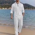 thumbnail image 5 of SOOMLON Matching Set Men Big and Tall Zip Long Sleeve Hoodie Shirt Elastic Waist Linen Pants Summer 2 Piece Outfits Sets, 5 of 6