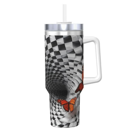 

Zeuib Butterflies Optical Illusion Printed Insulated Stainless Steel Hot/Cold Coffee Cup 40oz Ice Bully With Handle Tumbler with Straw and Handle Insulated Water Bottle Travel Mug Cup