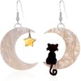 thumbnail image 1 of Pendientes colgantes de acrílico con forma de gato negro en la luna, bonitos y divertidos, con forma de estrella, para mujer, joyería de Halloween y Navidad, 1 of 5