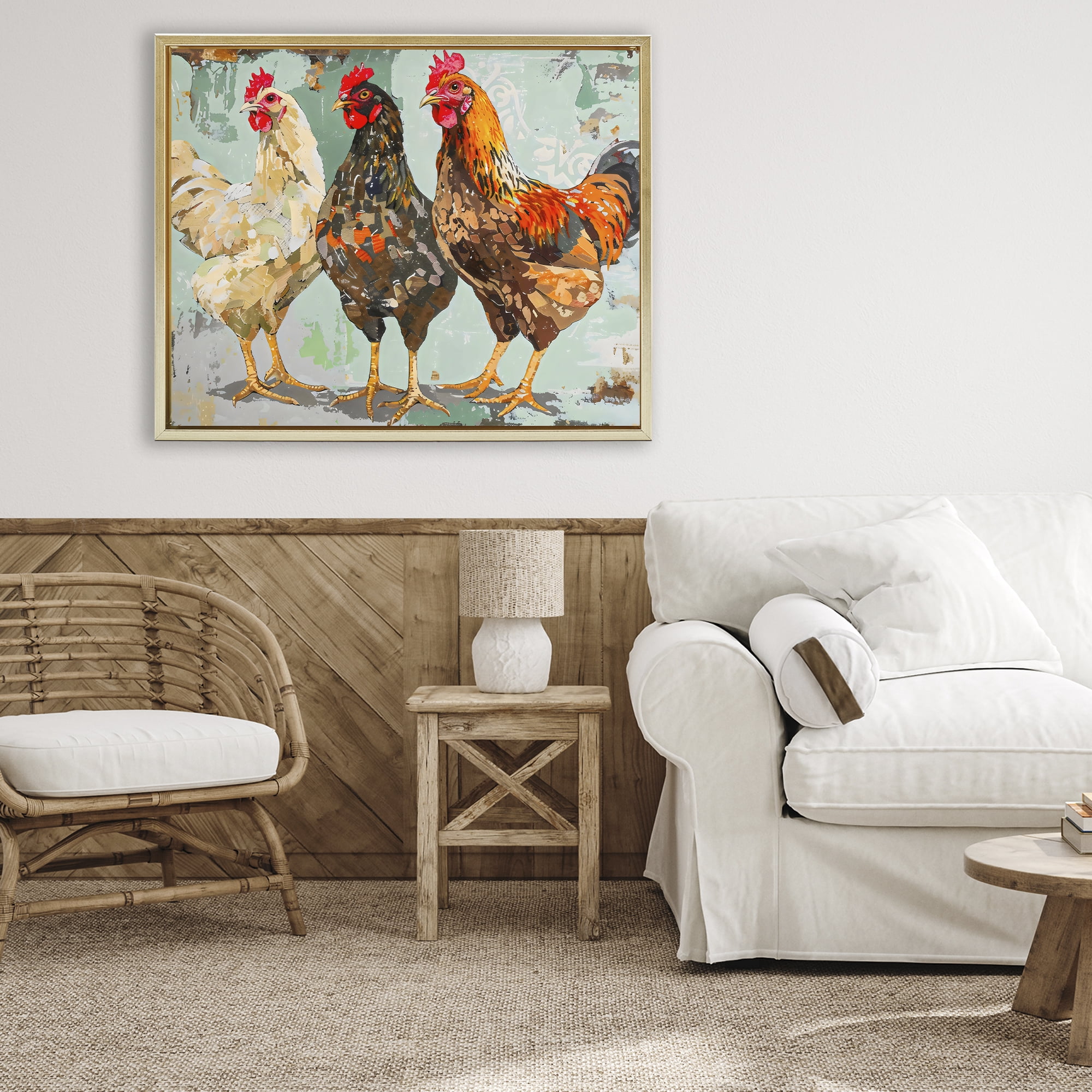 Stupell Industries Abstract Chickens Trio Gold Framed Floater Canvas Wall Art, design by Creative Studio