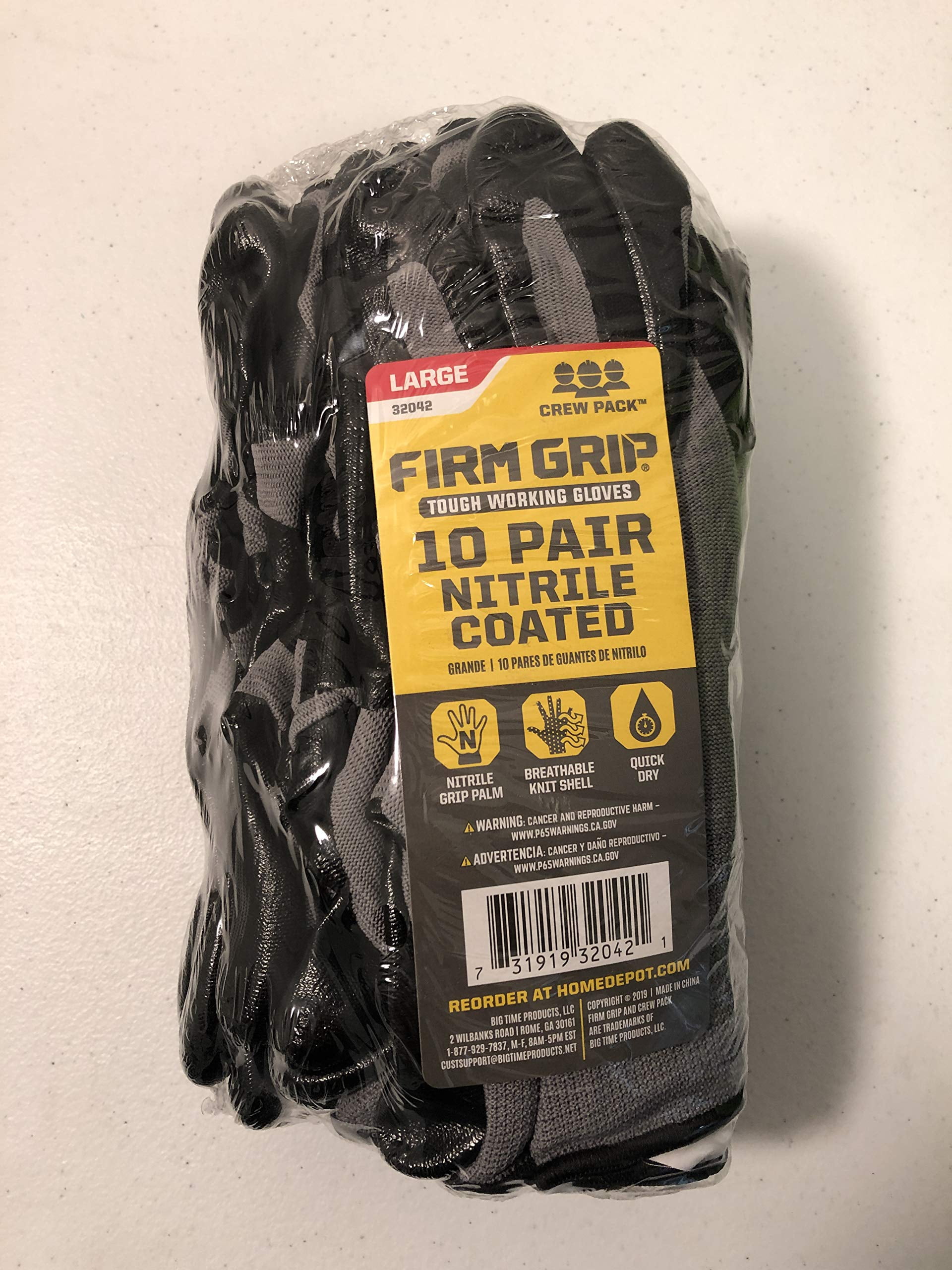 Firm Grip Nitrile Coated Gloves 10 Pair Large