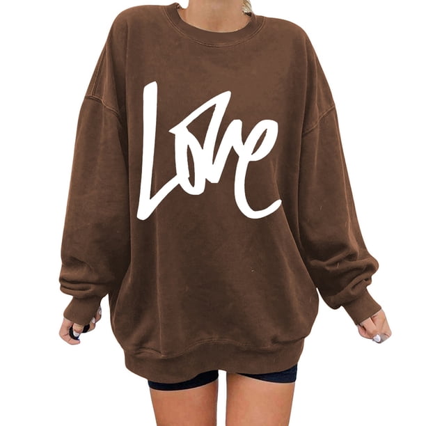 Gibobby Sudaderas para Mujer Sudadera con cuello redondo para mujer(Café,CH)
