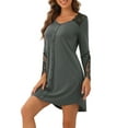 thumbnail image 4 of INSPIRE CHIC Women's Long Sleeve Nightgown Lace Trim V-Neck Nightshirt Sleepwear Pajama Dress XL Gray, 4 of 5
