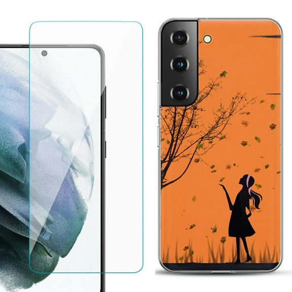 Slim-Fit TPU Fashion Phone Case for Samsung Galaxy S22 5G, with Tempered Glass Screen Protector, by OneToughShield ® - Autumn Leaf