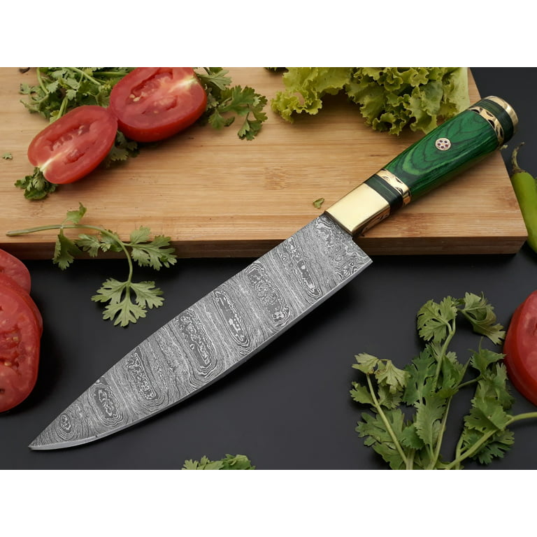 Handmade Damascus Kitchen Chef Knife Hand Forged Fixed Blade, Green