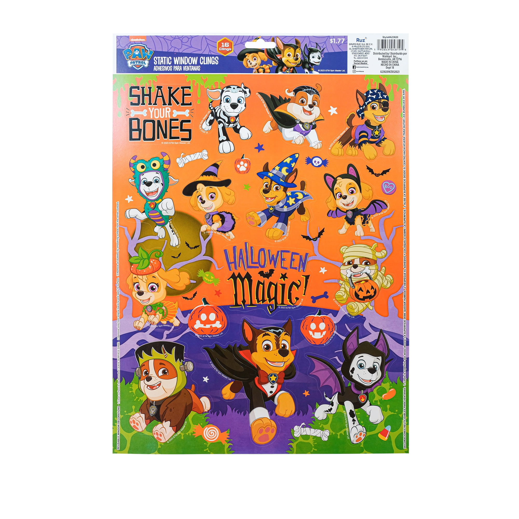 Nickelodeon, Paw Patrol, Halloween Static Window Cling, Orange, Purple