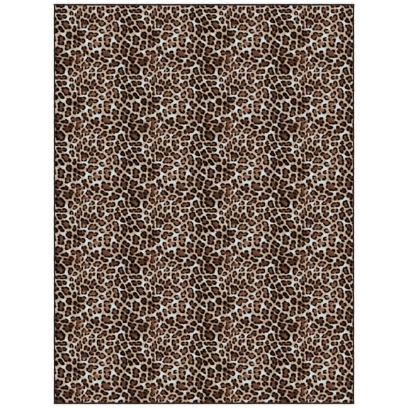 Ottomanson Non-Slip Washable Area Rug for Living Room Durable Low Profile Bedroom Carpet 5' x 6'6" Leopard Print Brown