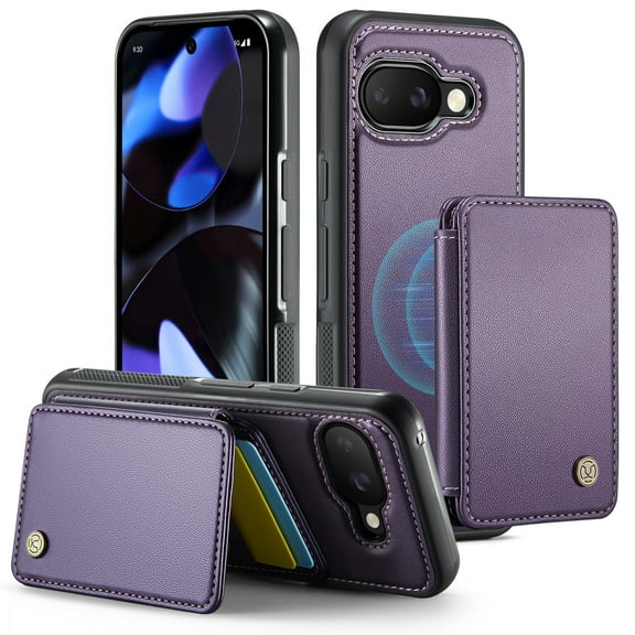 Allytechgroup 2 In 1 Wallet Case for Google Pixel 9A, Detachable Magnetic Back Cover Cards Holder Premium PU Leather Stand RFID Blocking Bumper Shockproof Case Cover for Google Pixel 9A, Purple